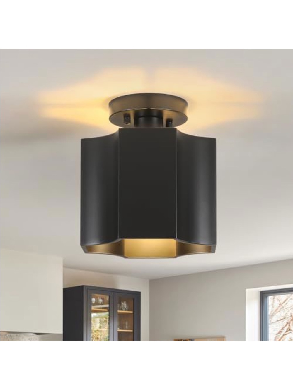 Modern Black & Gold Semi-Flush Ceiling Light